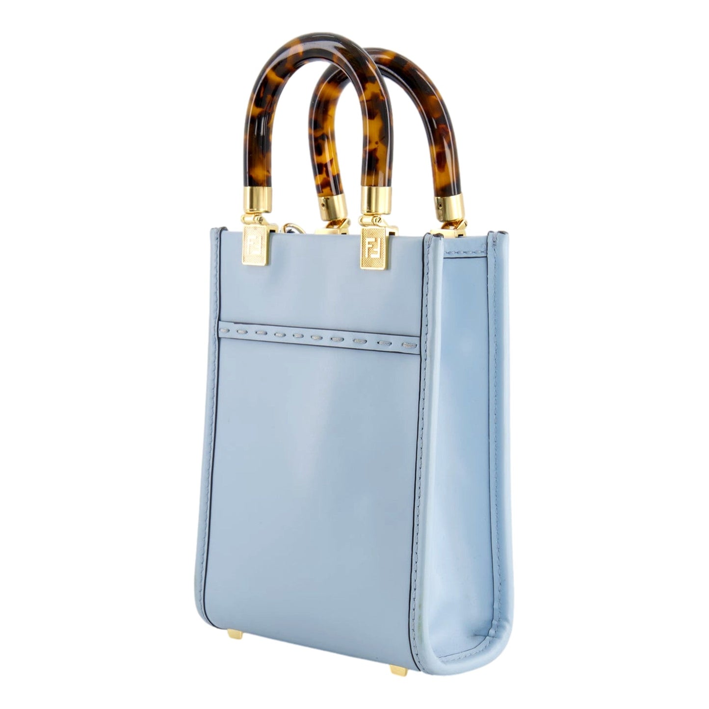 Fendi Mini Sunshine Shopper Tote Crossbody Bag 2Way Baby Blue Leather