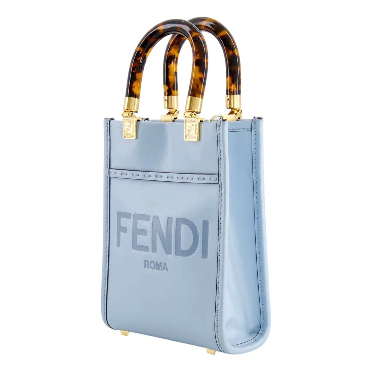 Fendi Mini Sunshine Shopper Tote Crossbody Bag 2Way Baby Blue Leather