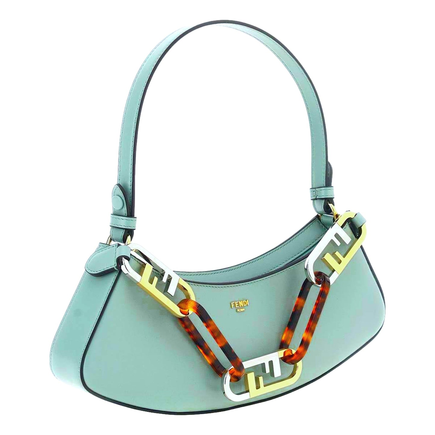 Fendi O'Lock Swing Tiffany Blue Calf Leather Small Hobo Shoulder Bag