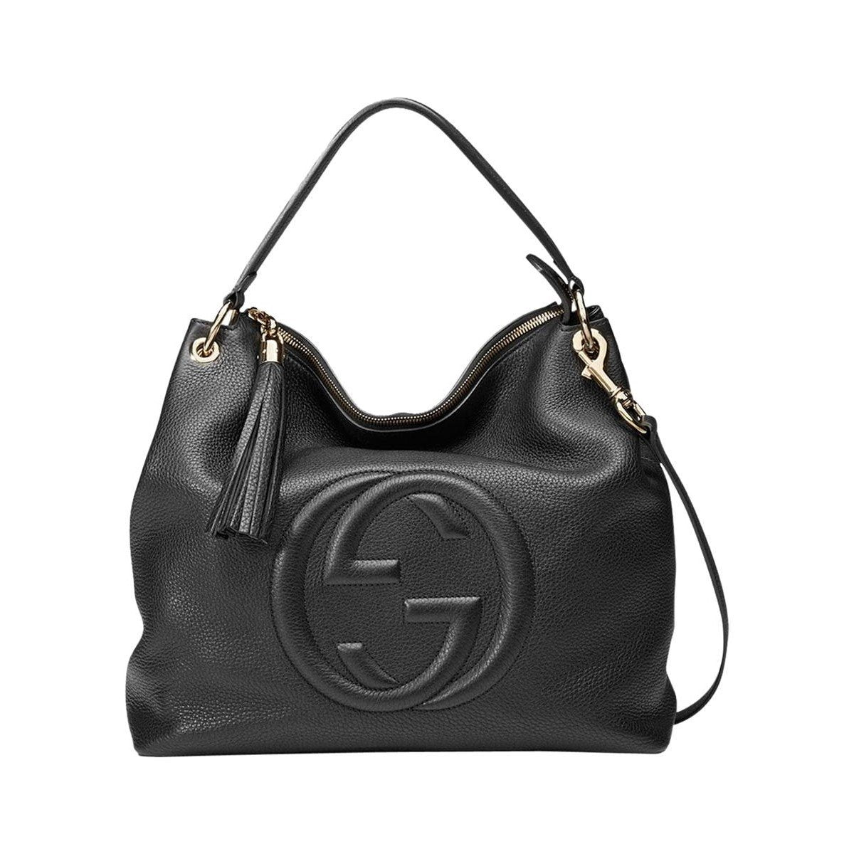 Gucci Black GG Disco Soho Leather Convertible Hobo Shoulder Bag