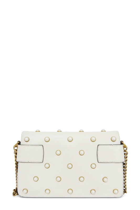 Broadway Bee Embellished Leather Shoulder Bag Cream