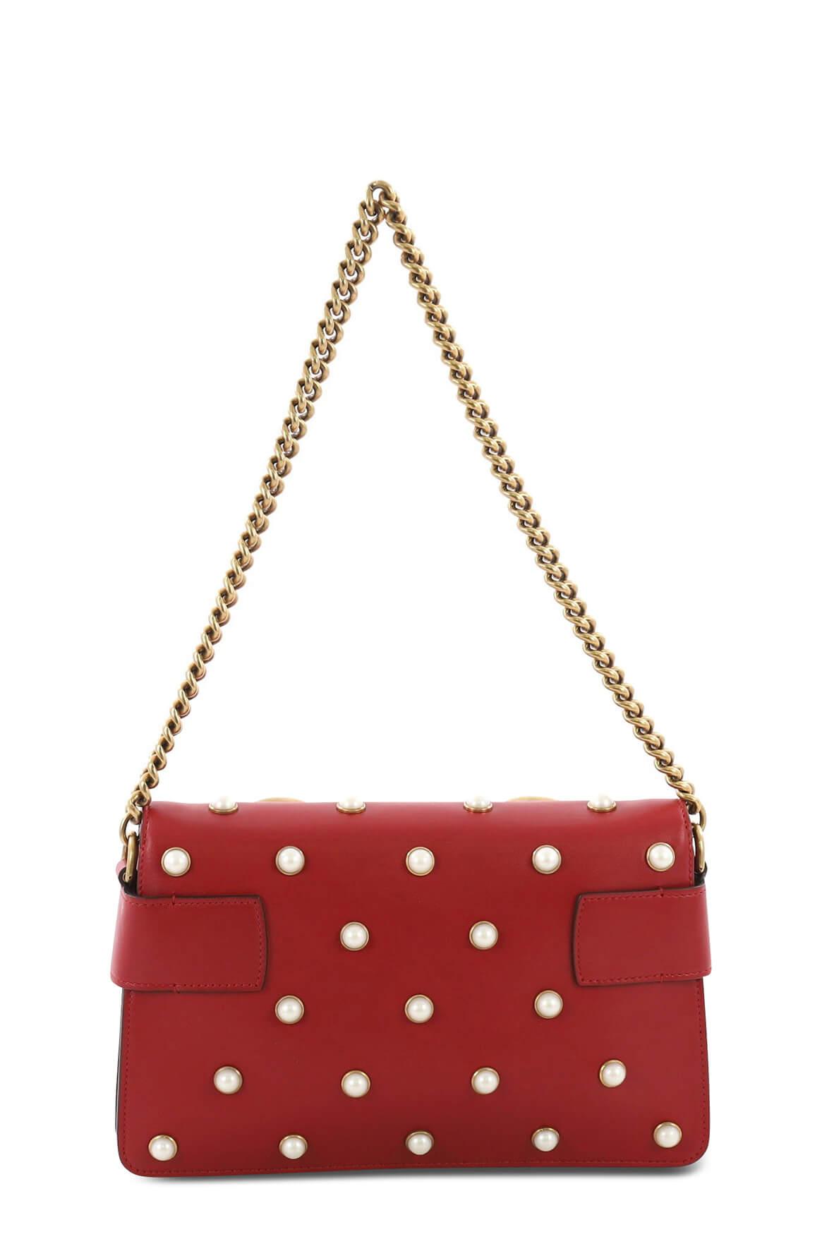 Broadway Bee Embellished Leather Shoulder Bag Red