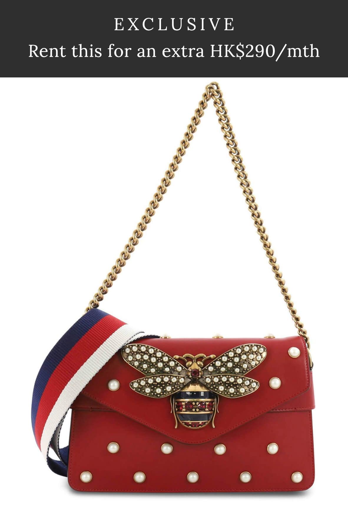 Broadway Bee Embellished Leather Shoulder Bag Red