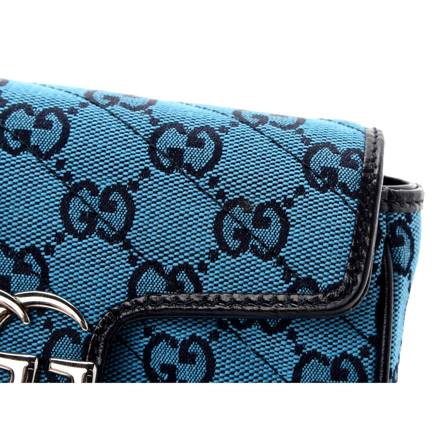 Gucci Flap Marmont Matelasse Blue Printed Canvas Shoulder Bag