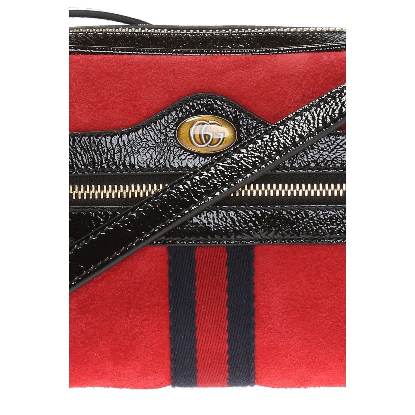 Gucci Ophidia Red Suede Patent Web Mini Shoulder Bag