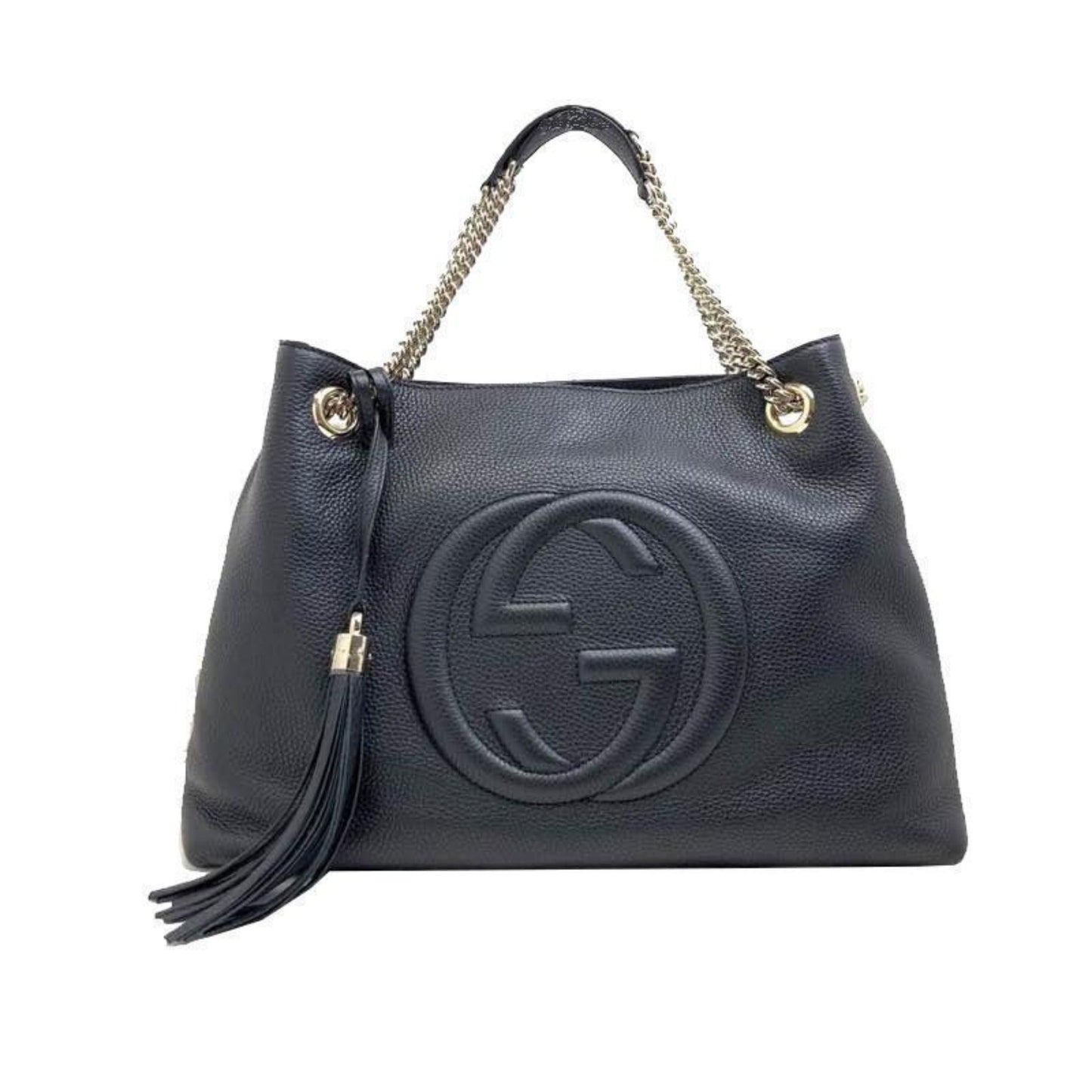 Gucci GG Pebbled Calfskin Medium Soho Gold Chain Shoulder Bag Black