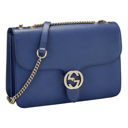 Gucci Dollar Interlocking GG Blue Leather Medium Chain Shoulder Bag