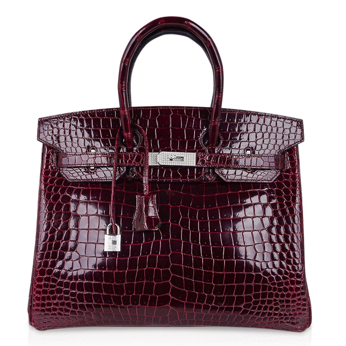 Hermes Birkin 35 Bag Diamond Bordeaux Porosus Crocodile with White Gold Hardware