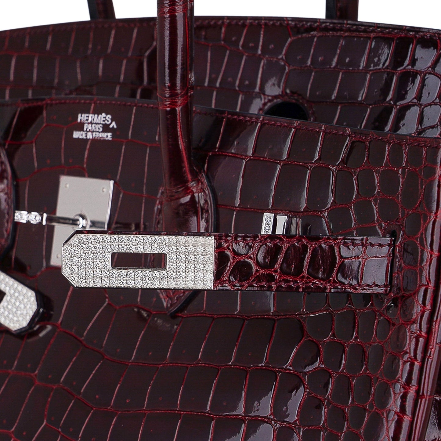 Hermes Birkin 35 Bag Diamond Bordeaux Porosus Crocodile with White Gold Hardware