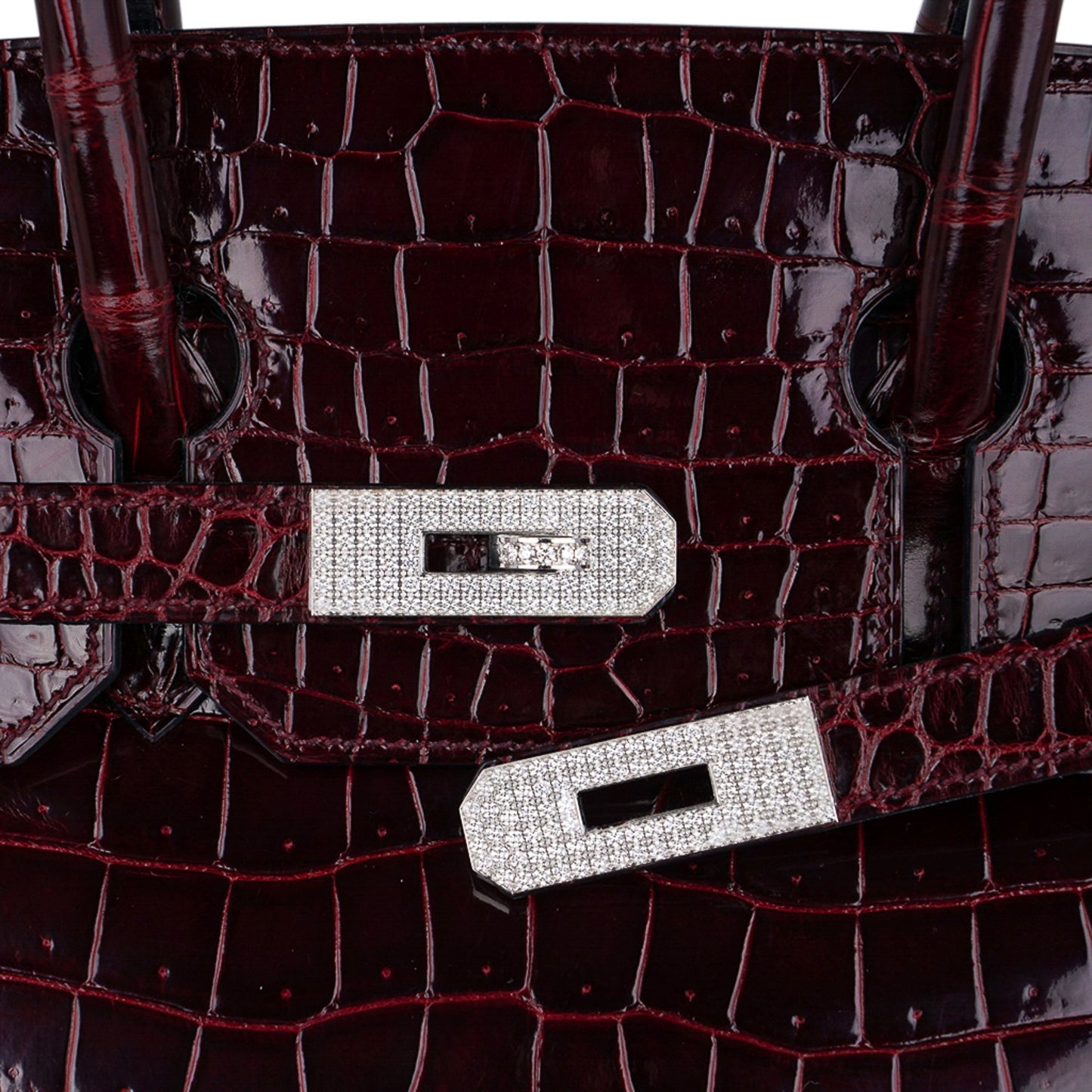 Hermes Birkin 35 Bag Diamond Bordeaux Porosus Crocodile with White Gold Hardware