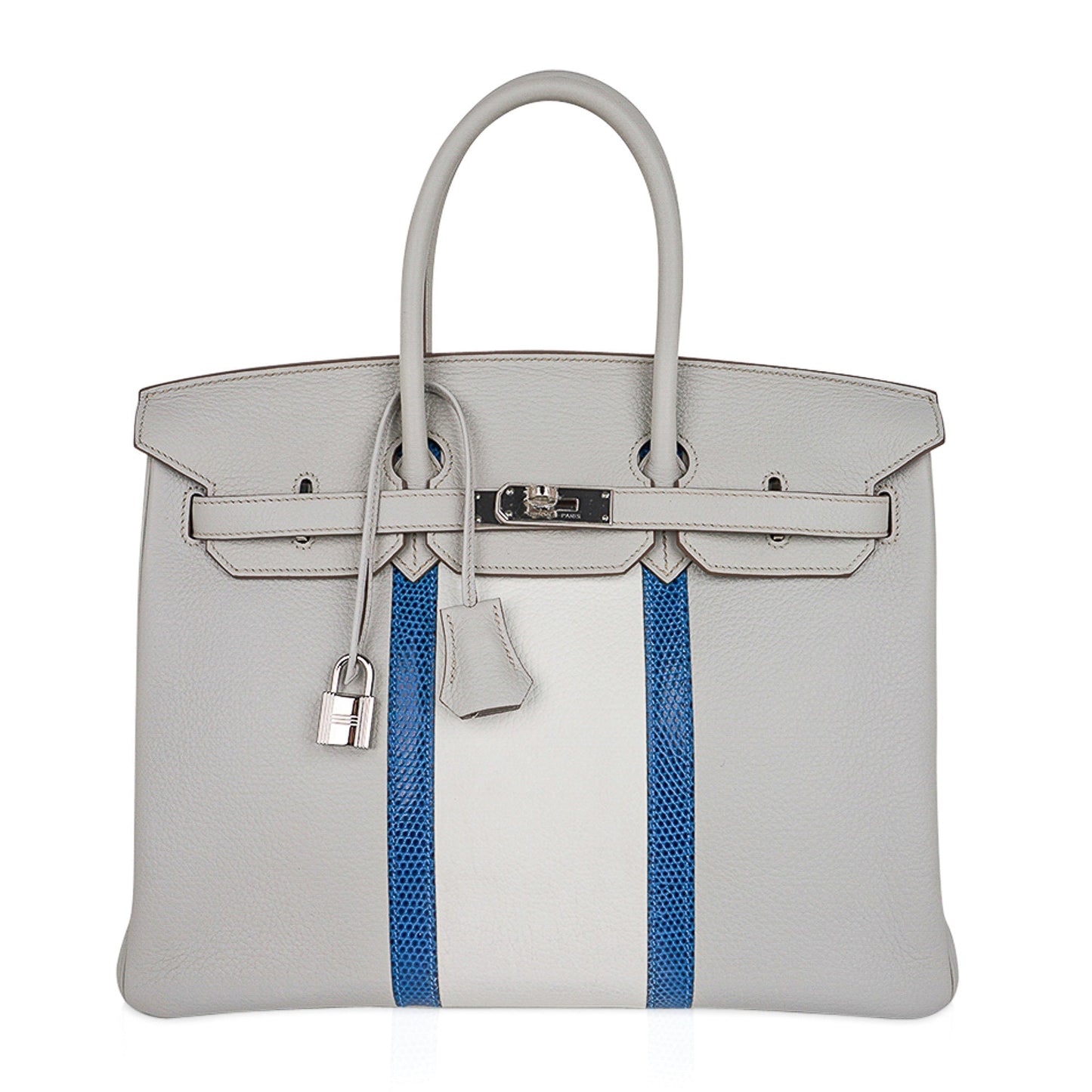 Hermes Limited Edition Club Birkin 35 Bag Gris Perle & Blanc Clemence Leather with Palladium Hardware