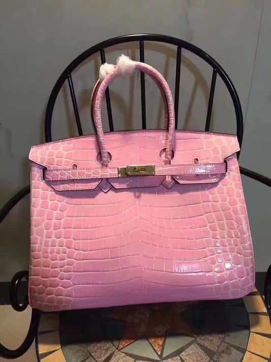 Hermes Birkin 35cm Crocodile Leather Handbag Pink Gold