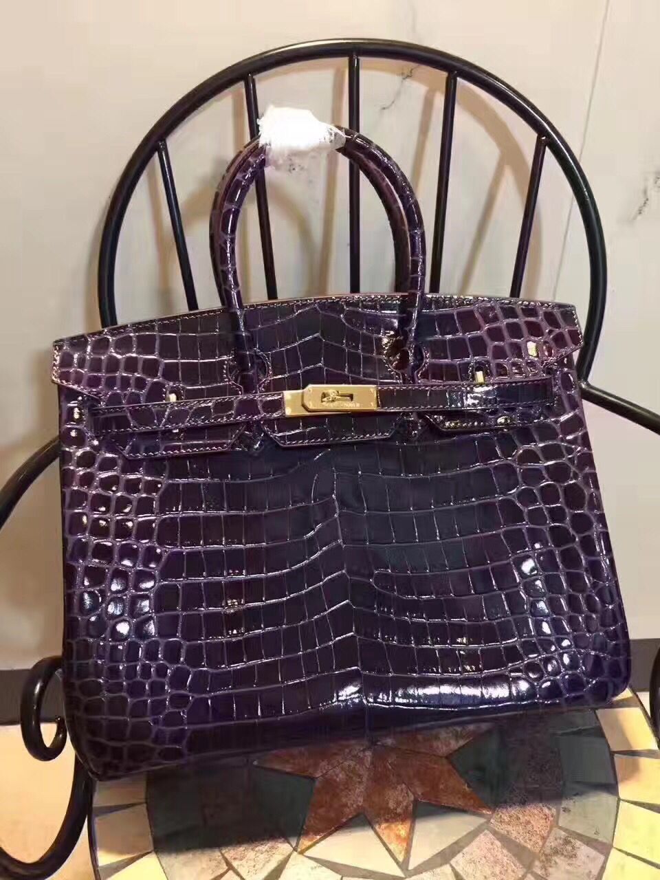 Hermes Birkin 35cm Crocodile Leather Handbag Dark Purple Gold