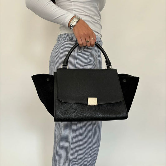 Celine Black Leather And Suede with SHW Trapeze Bag Small