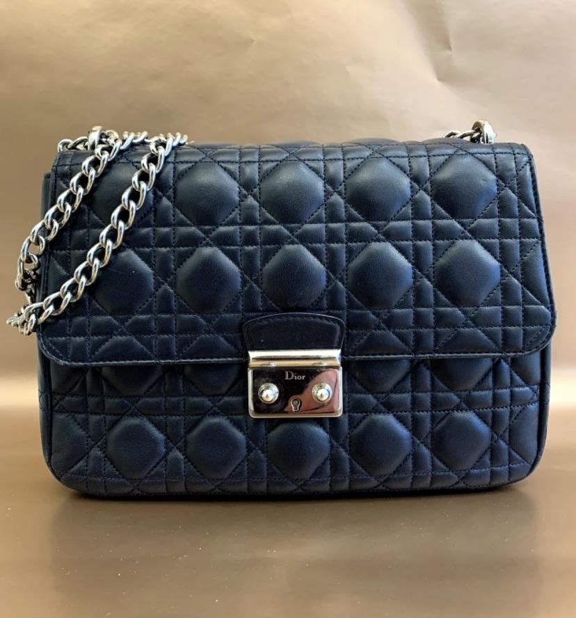 Christian Dior Cannage Large Navy Miss Dior Flap Chain Bag