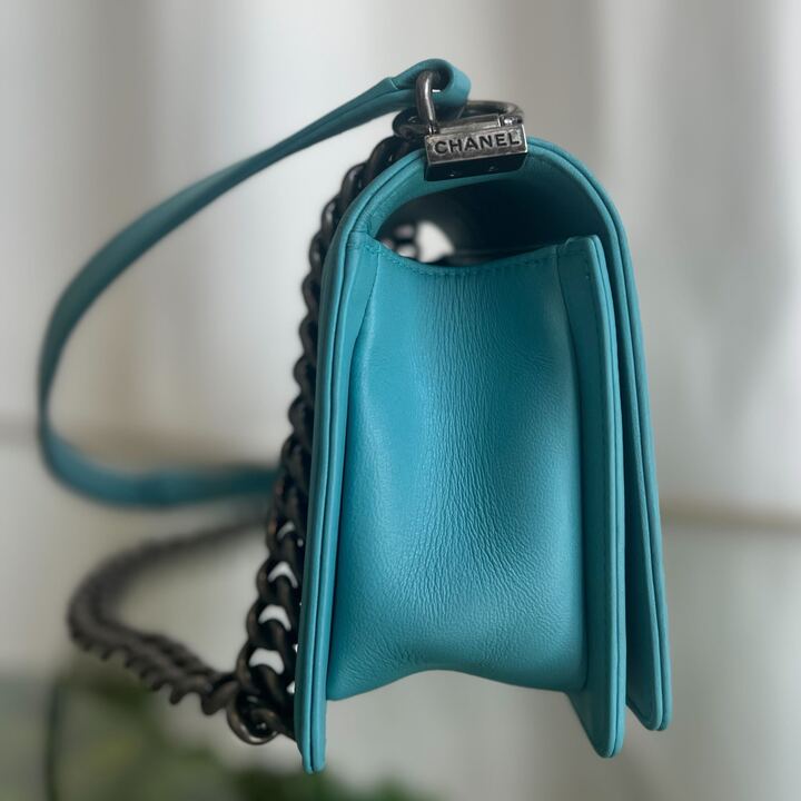 CHANEL Boy Chanel Medium Teal Lambskin