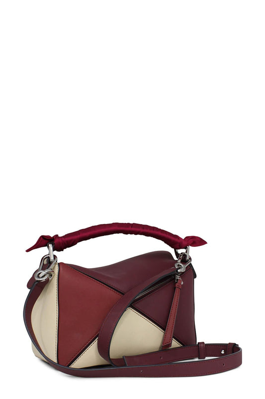 Small Puzzle Bag Maroon Cream with Handle Wrap