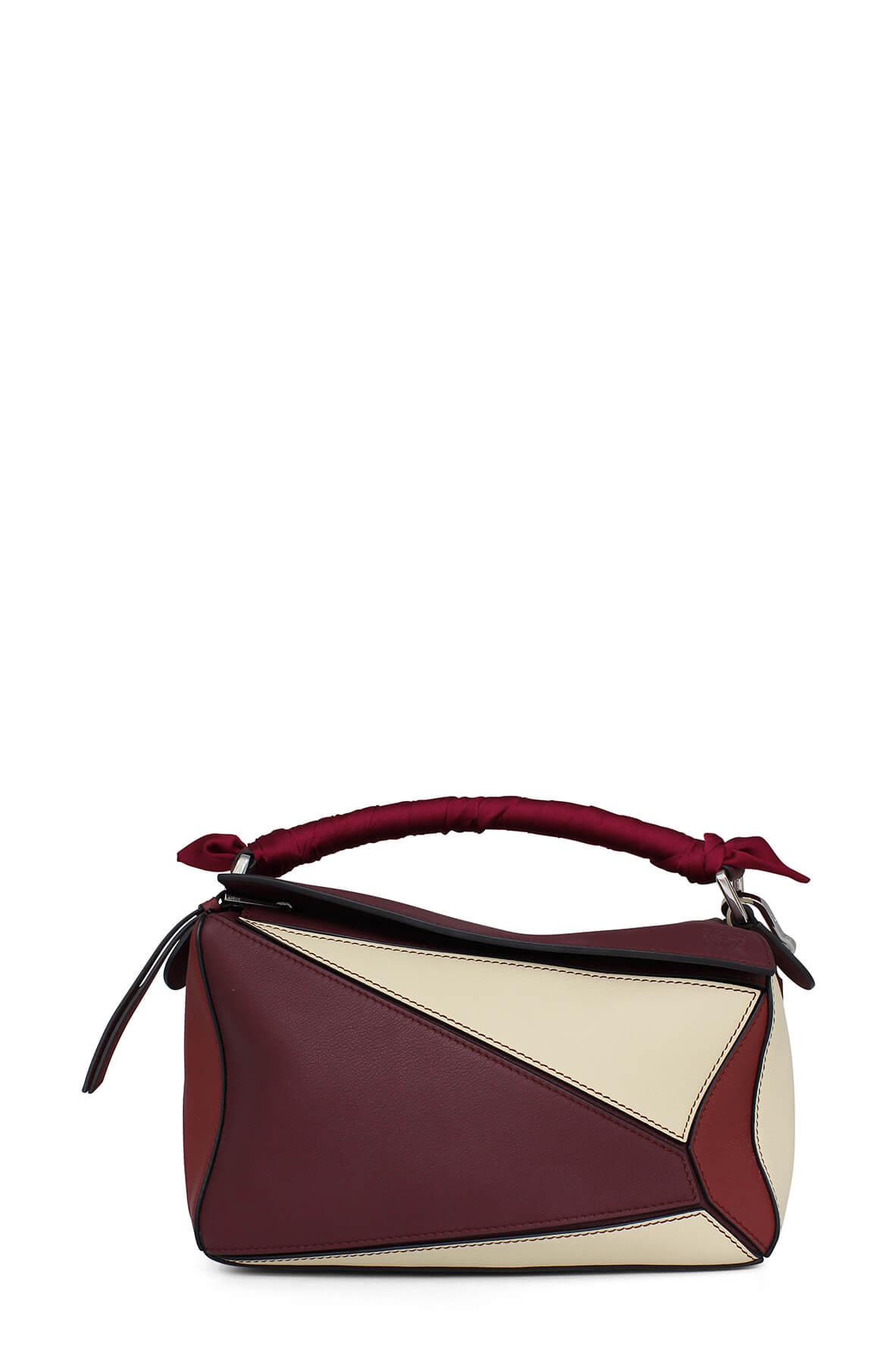 Small Puzzle Bag Maroon Cream with Handle Wrap