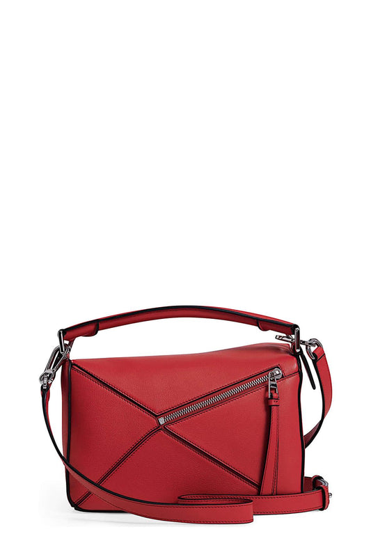 Small Puzzle Bag Red with Silver Hardware