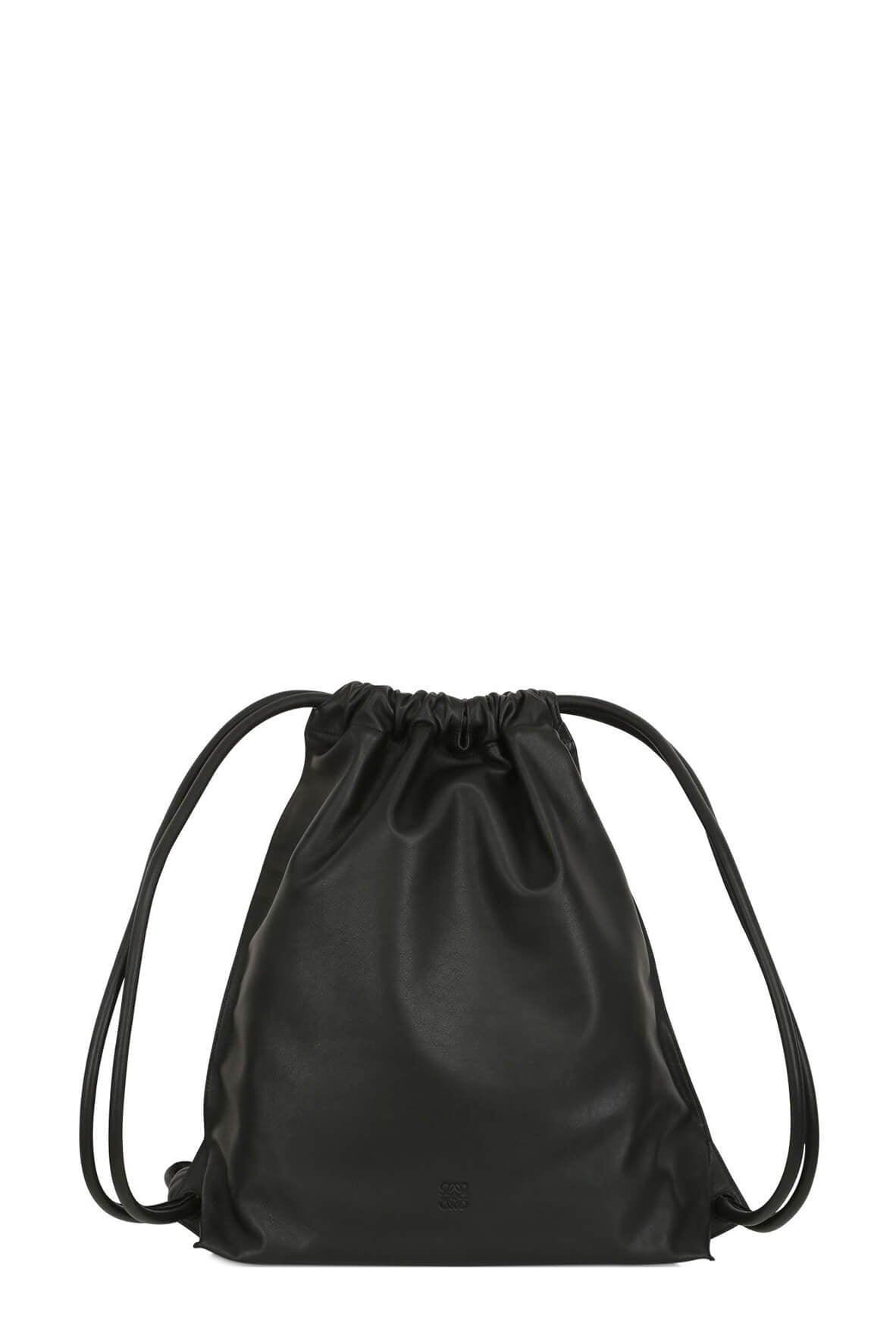 Yago Leather Drawstring Backpack Black