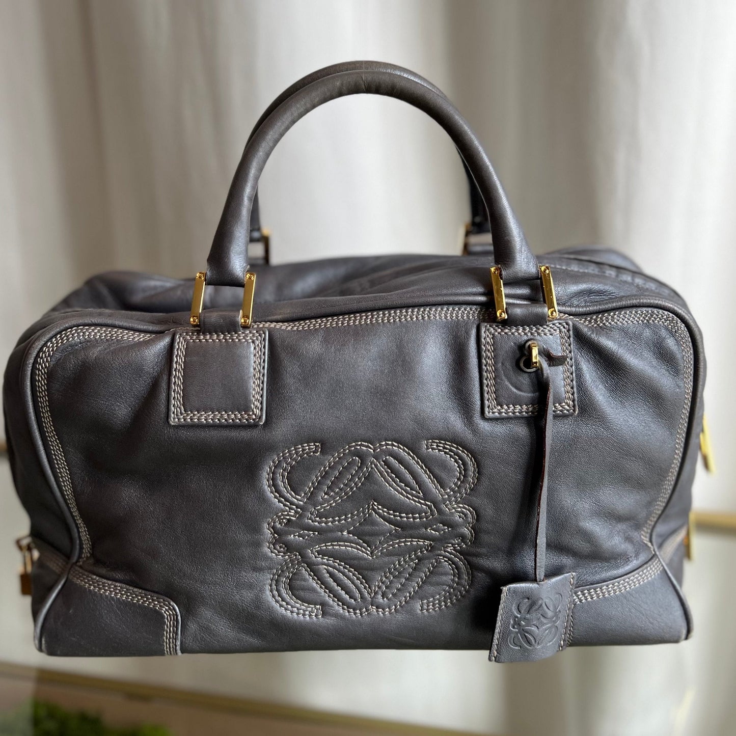 LOEWE Gray Leather Amazona 35 Handbag