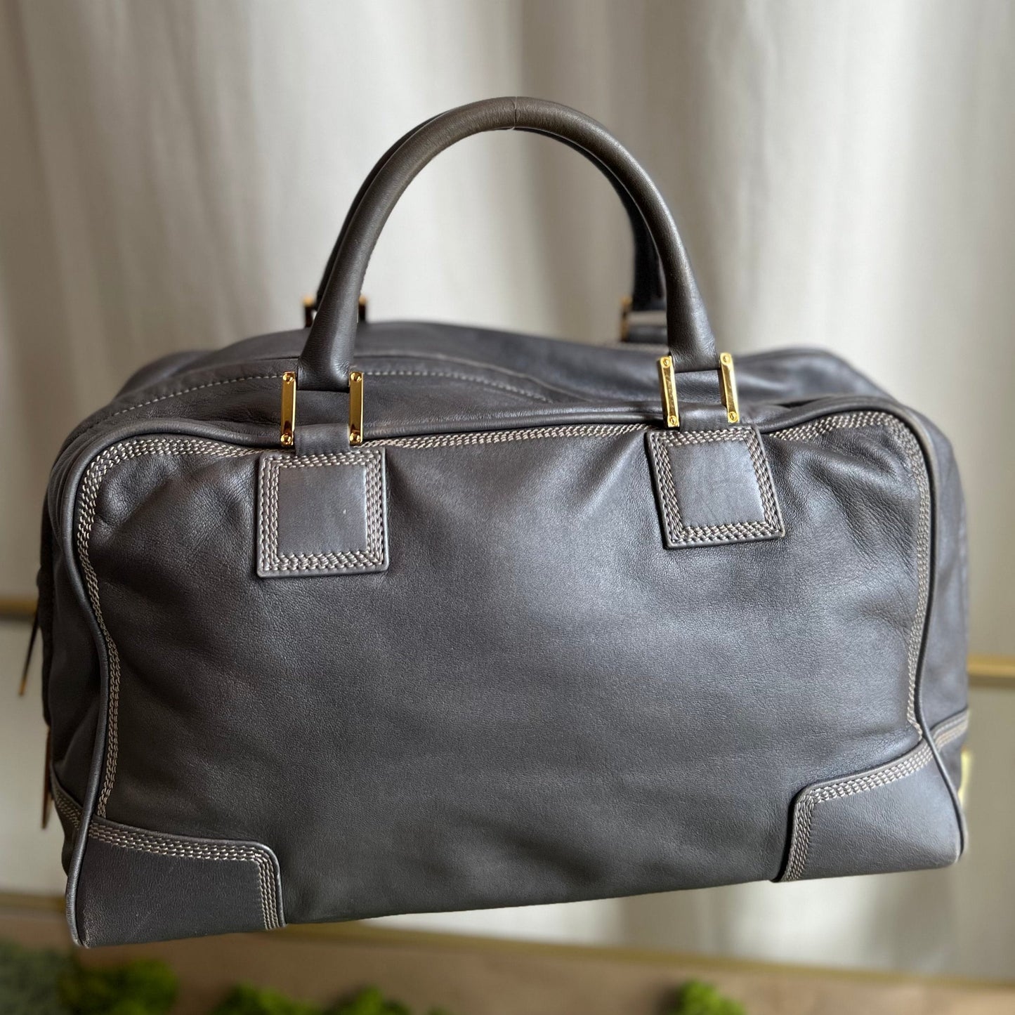 LOEWE Gray Leather Amazona 35 Handbag