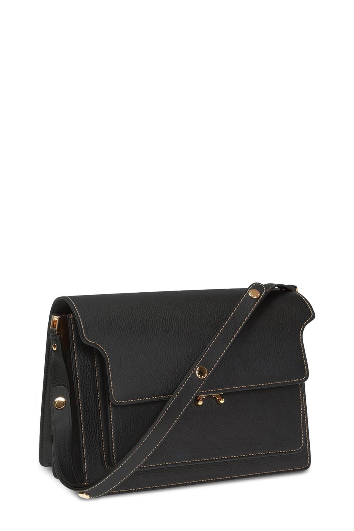 Trunk Medium Shoulder Bag Black Grained Leather