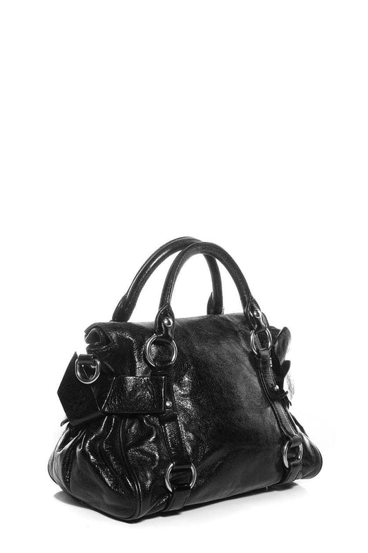 Vitello Lux Mini Bow Bag Black with Silver Hardware