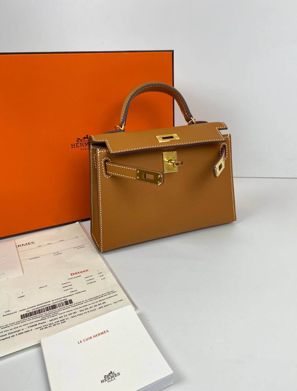 Hermes Kelly 20 Mini Sellier Bag brown Epsom Gold Hardware