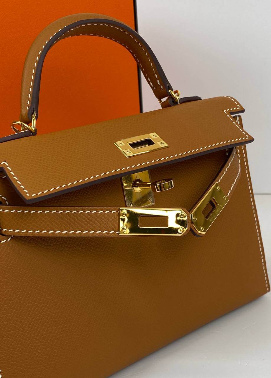 Hermes Kelly 20 Mini Sellier Bag brown Epsom Gold Hardware