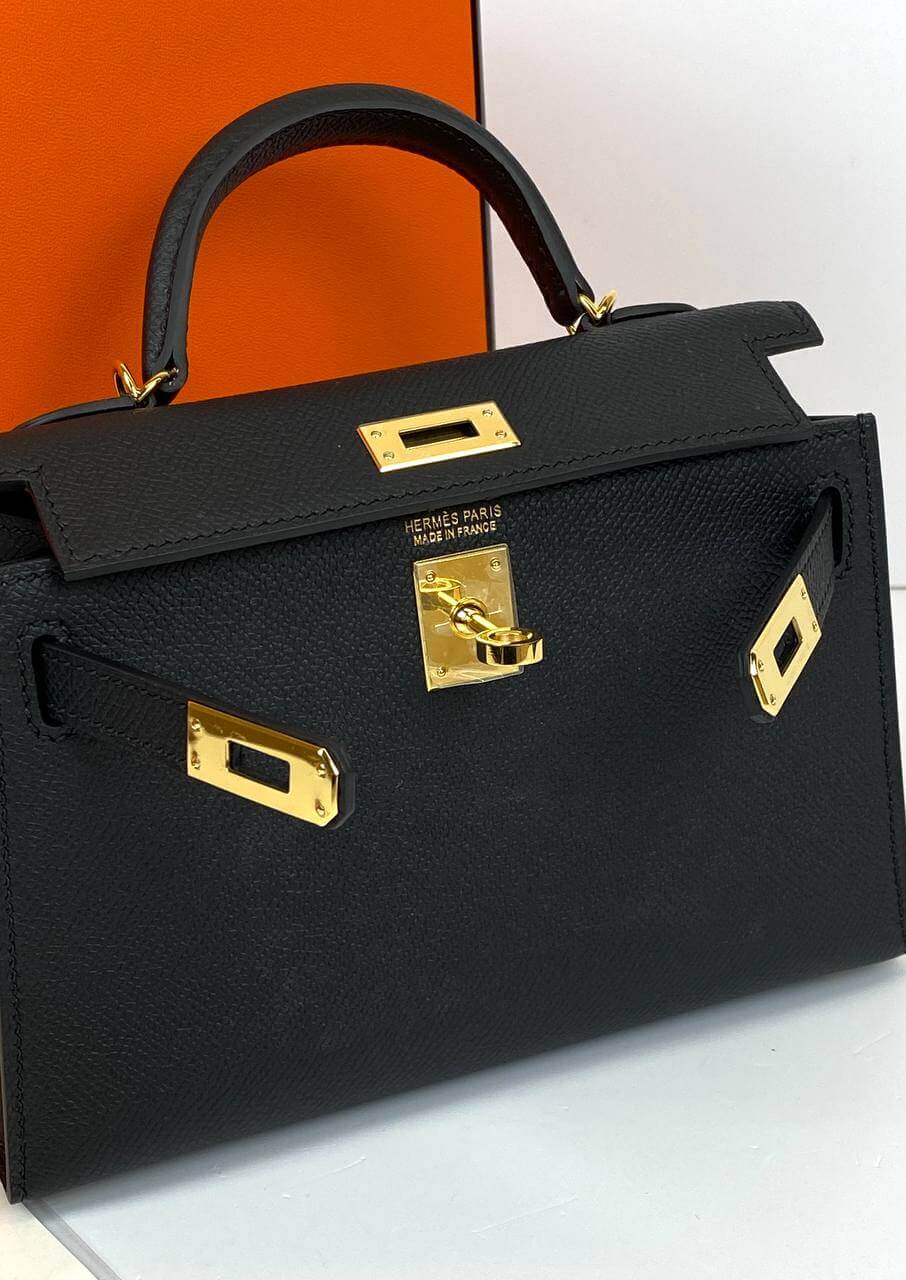 Hermes Kelly 20 Mini Sellier Bag Black Epsom Gold Hardware