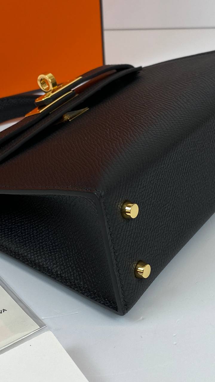 Hermes Kelly 20 Mini Sellier Bag Black Epsom Gold Hardware