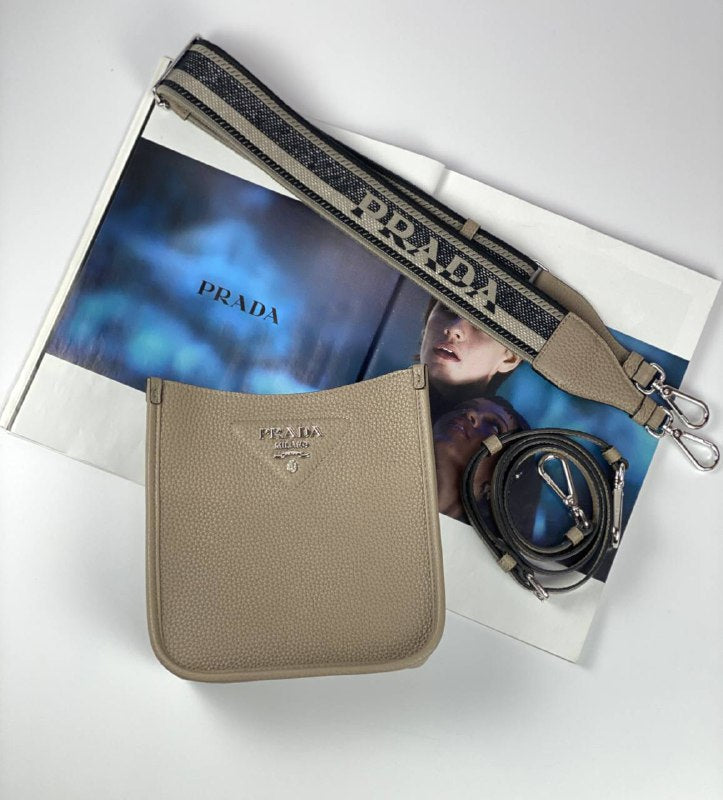 Prada Leather mini shoulder bag clay gray