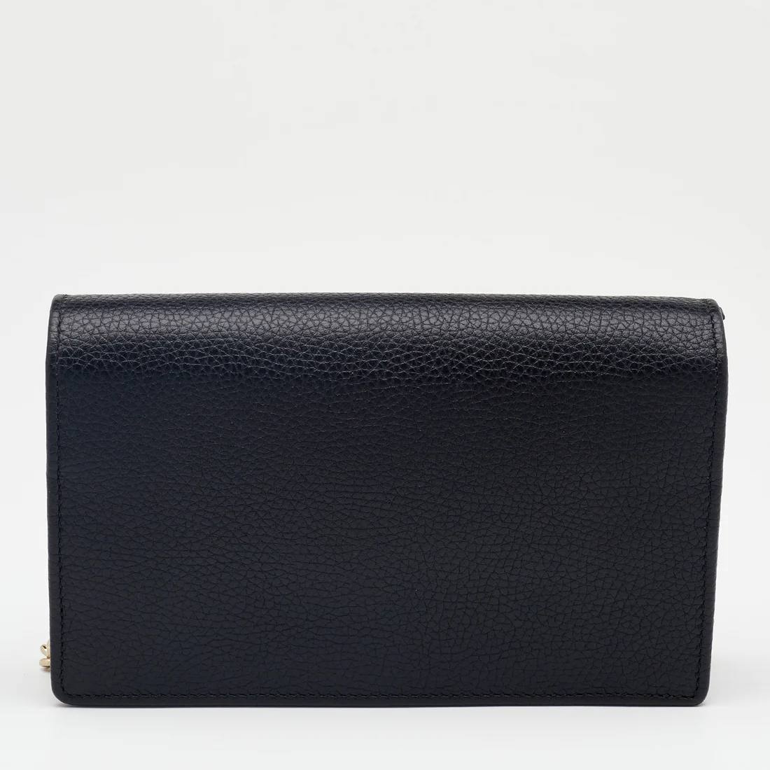 Gucci Black Pebbled Leather Soho Wallet On Chain