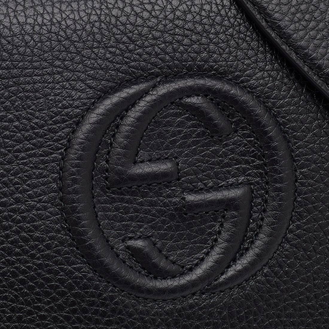 Gucci Black Pebbled Leather Soho Wallet On Chain