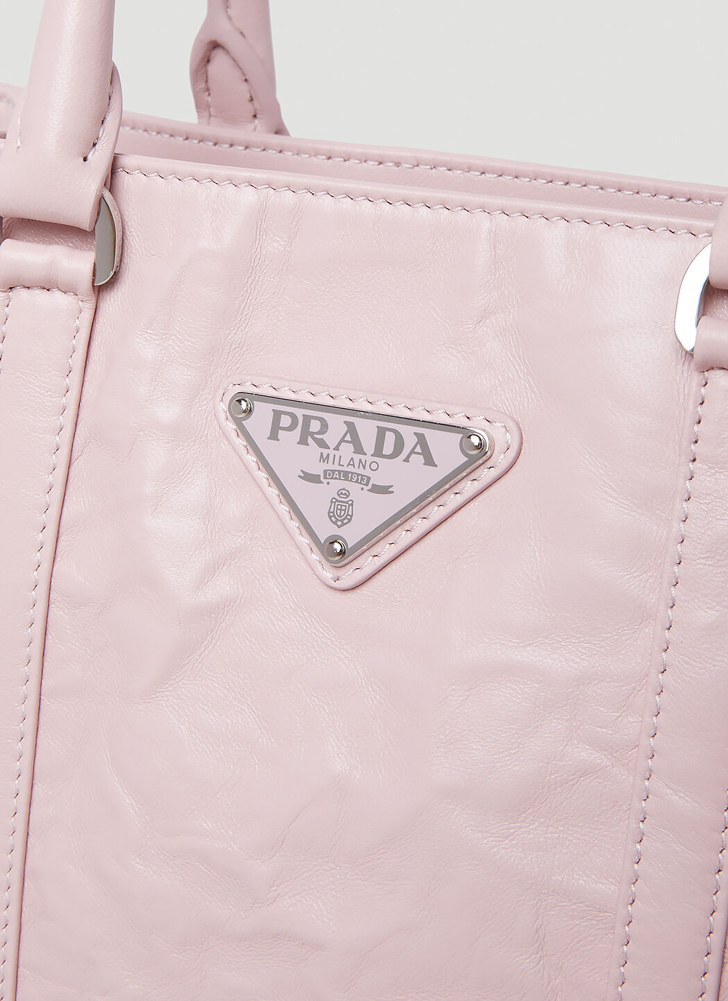 Prada Women Crinkled Leather Tote Bag