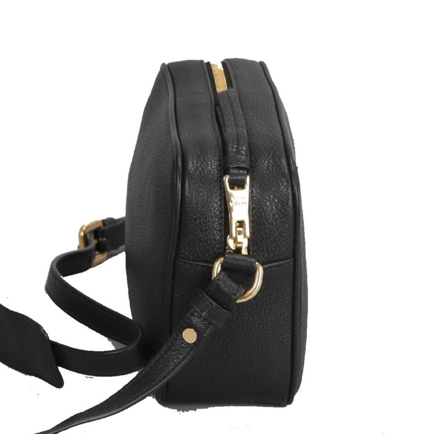 Prada Vitello Phenix Black Leather Gold Logo Camera Crossbody Bag