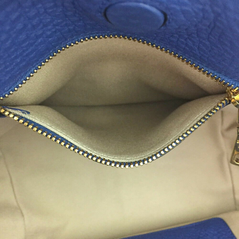 PRADA Logo Plate Blue Leather Tote Bag