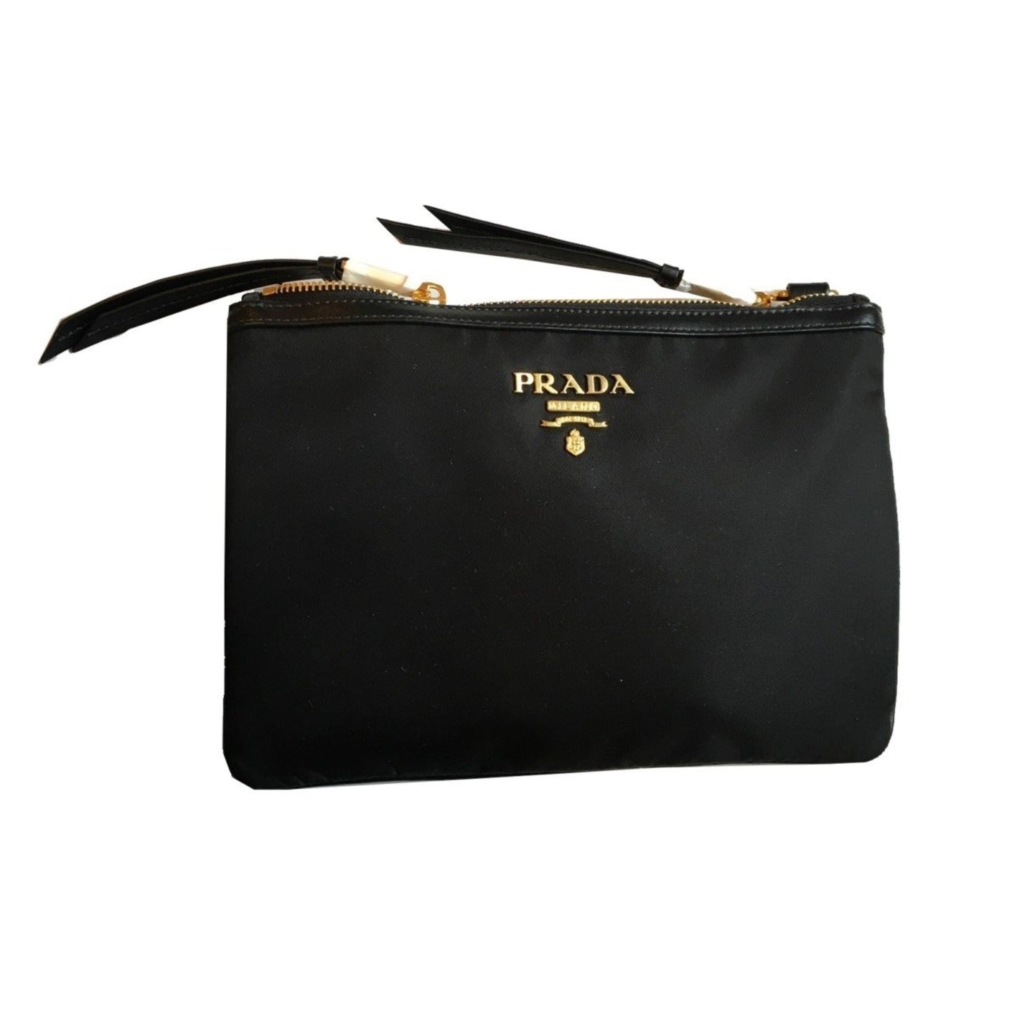 Prada Logo Tessuto Nylon Soft Calf Trim Black Cross Body Bag