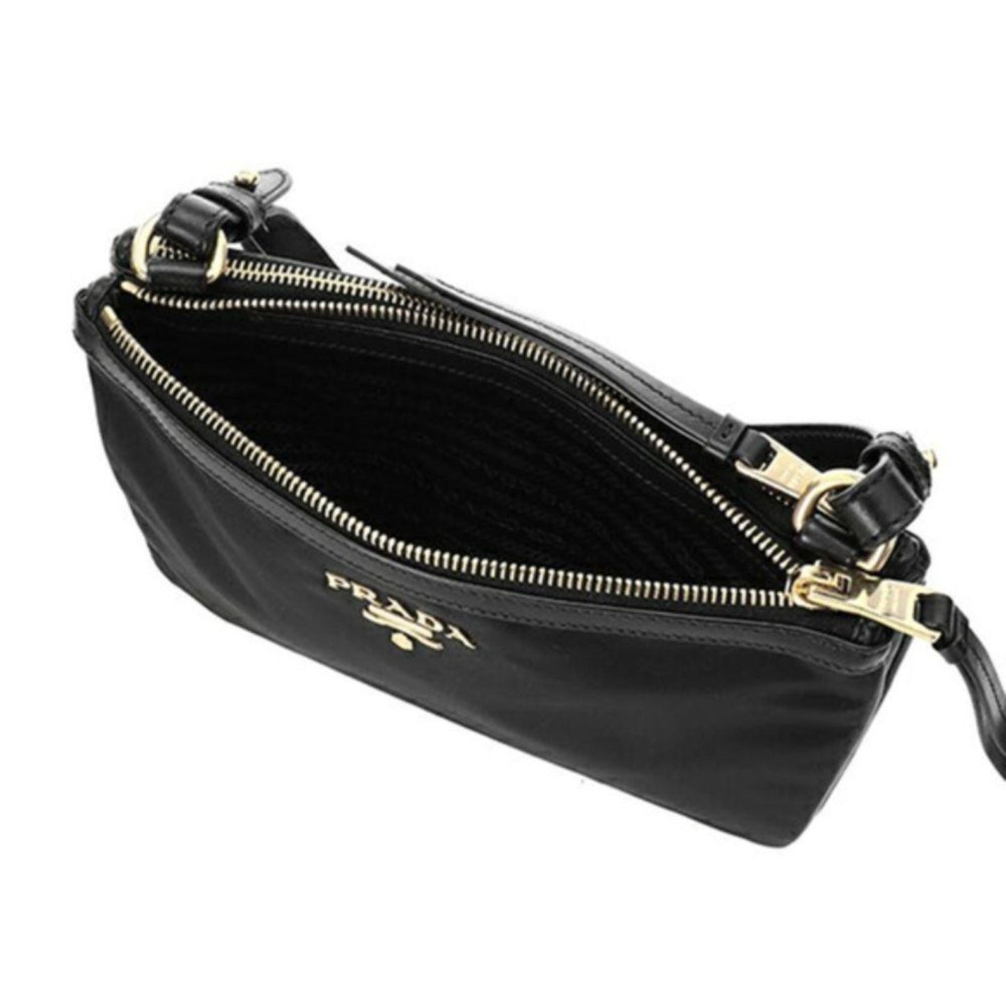 Prada Logo Tessuto Nylon Soft Calf Trim Black Cross Body Bag