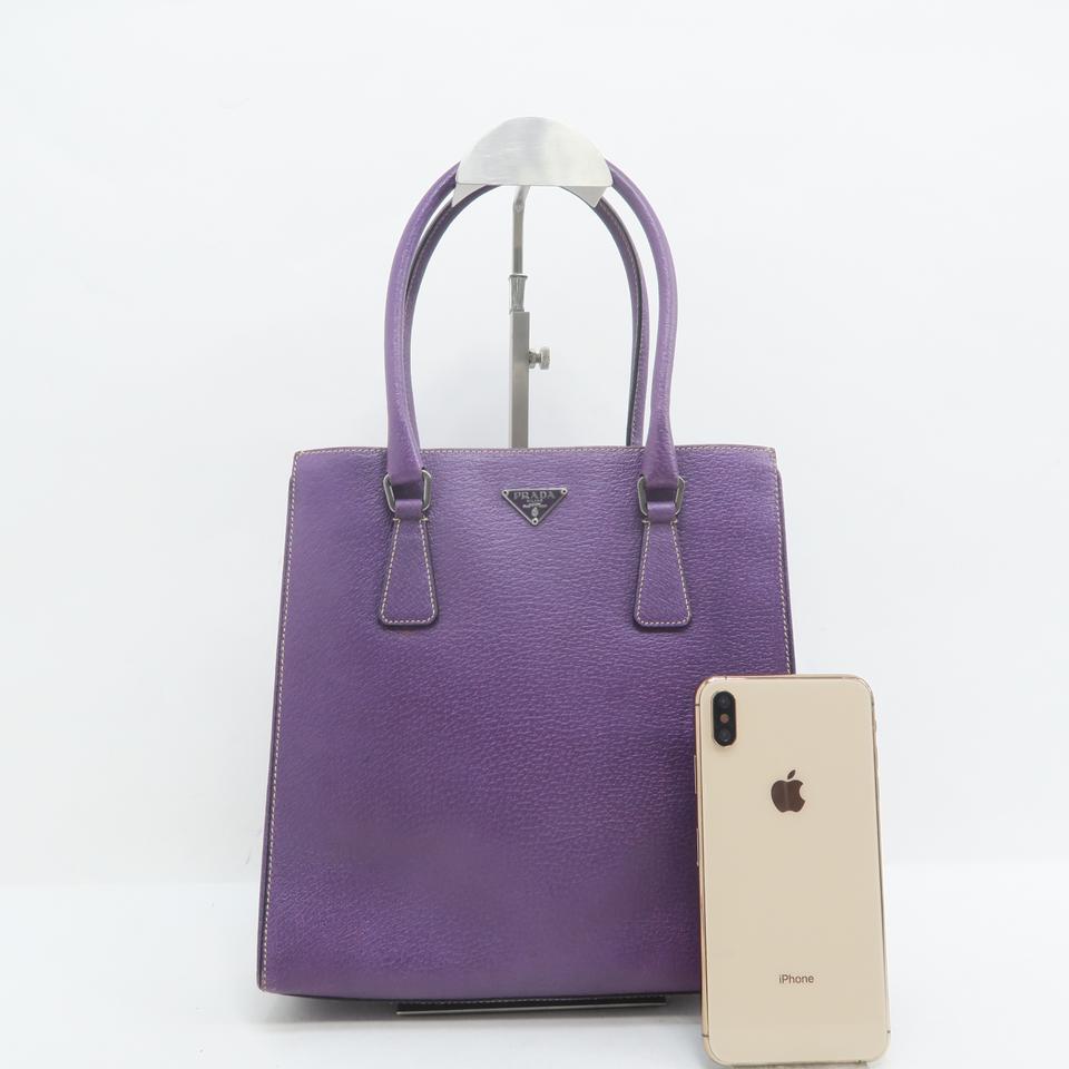 Prada Lux Saffiano Leather Purple Canvas Tote