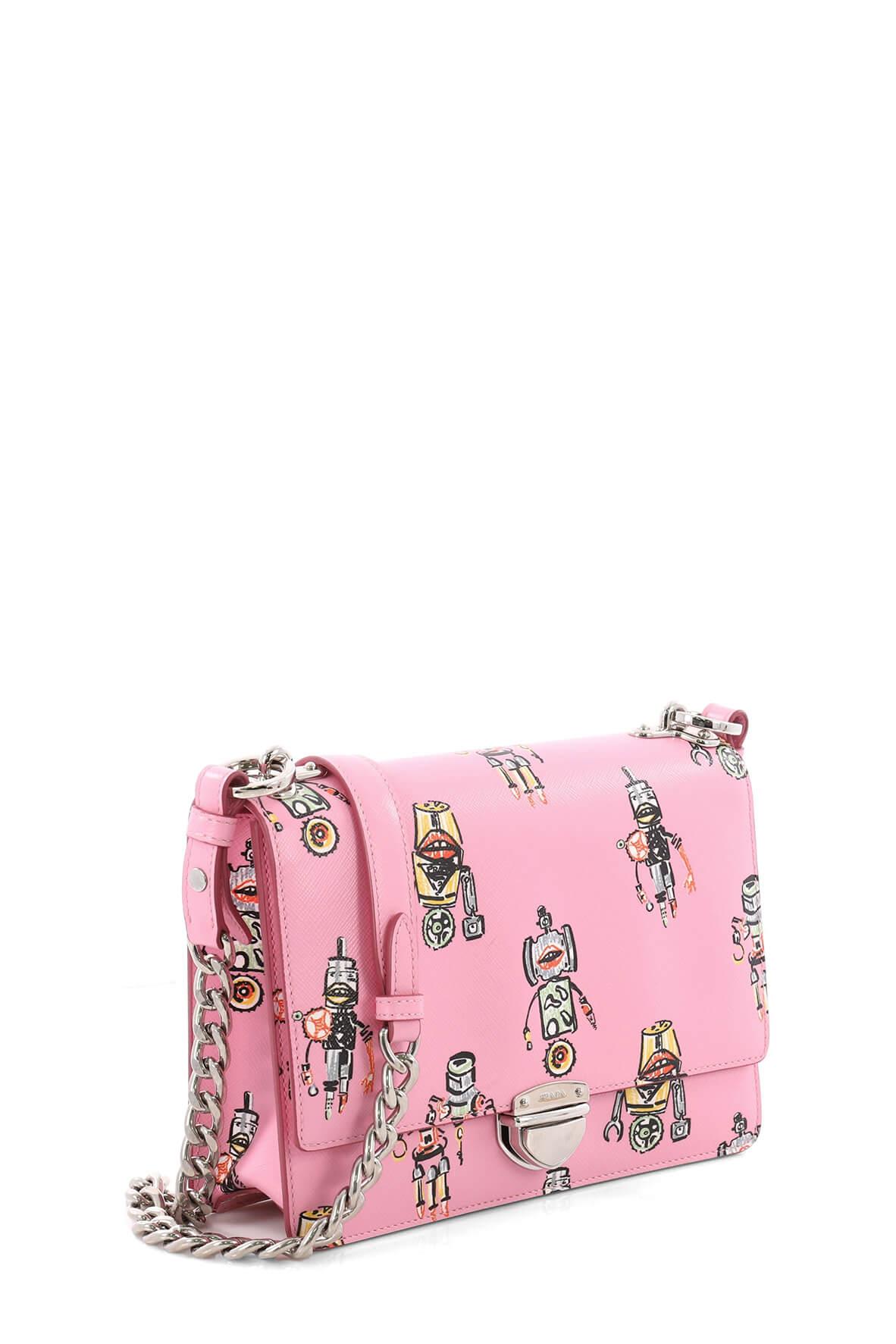 Printed Saffiano Pushlock Bag Pink Animation