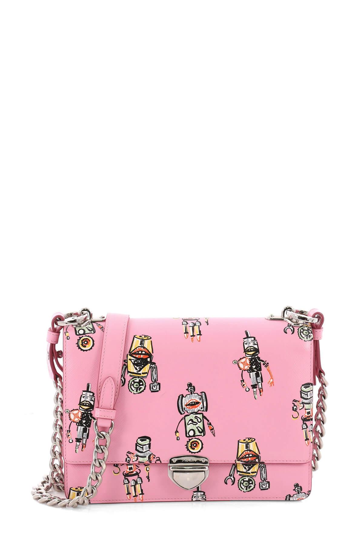 Printed Saffiano Pushlock Bag Pink Animation