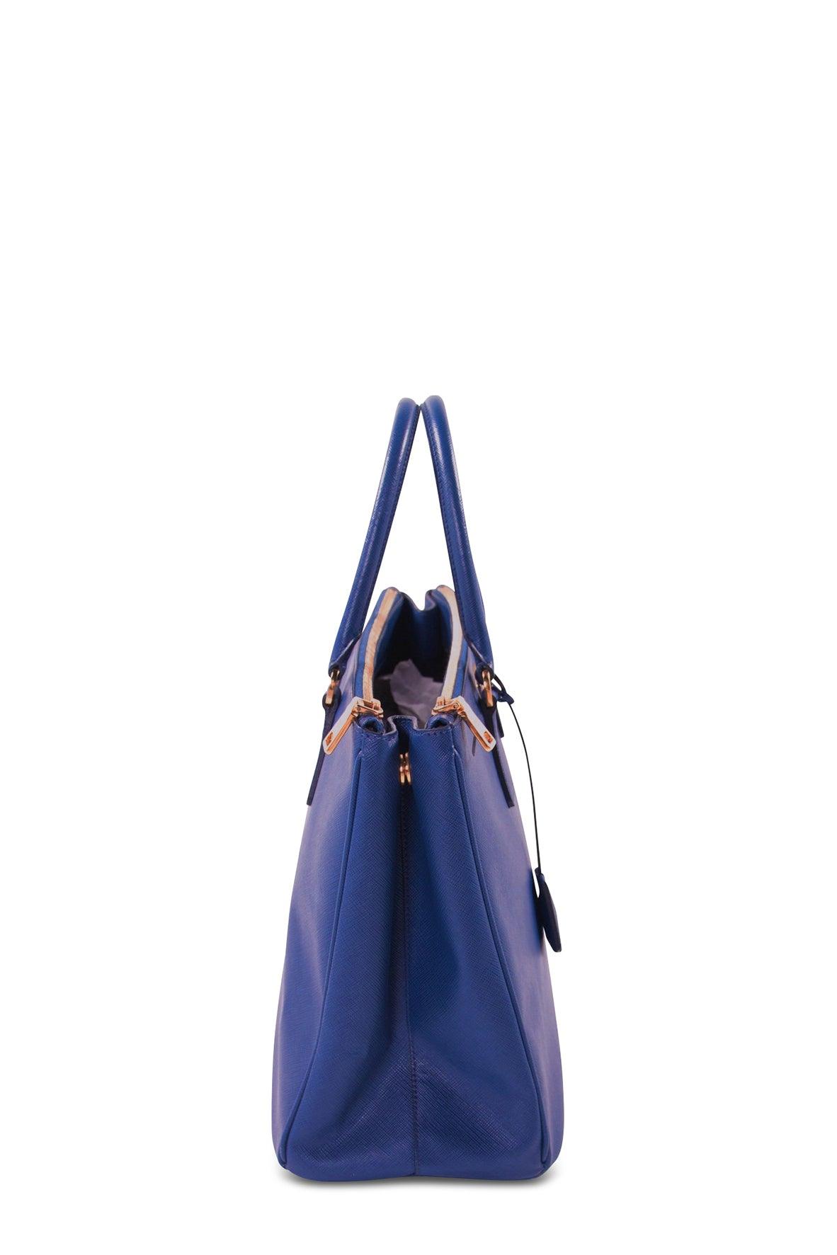 Small Saffiano Lux Double Zip Tote Blue