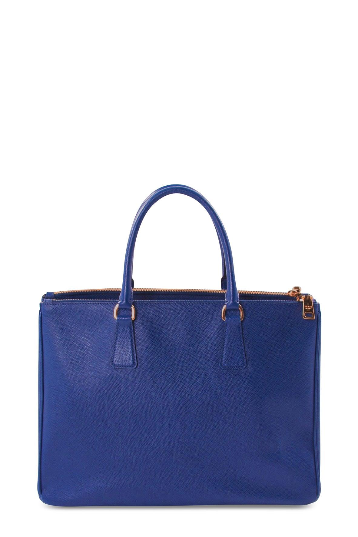 Small Saffiano Lux Double Zip Tote Blue