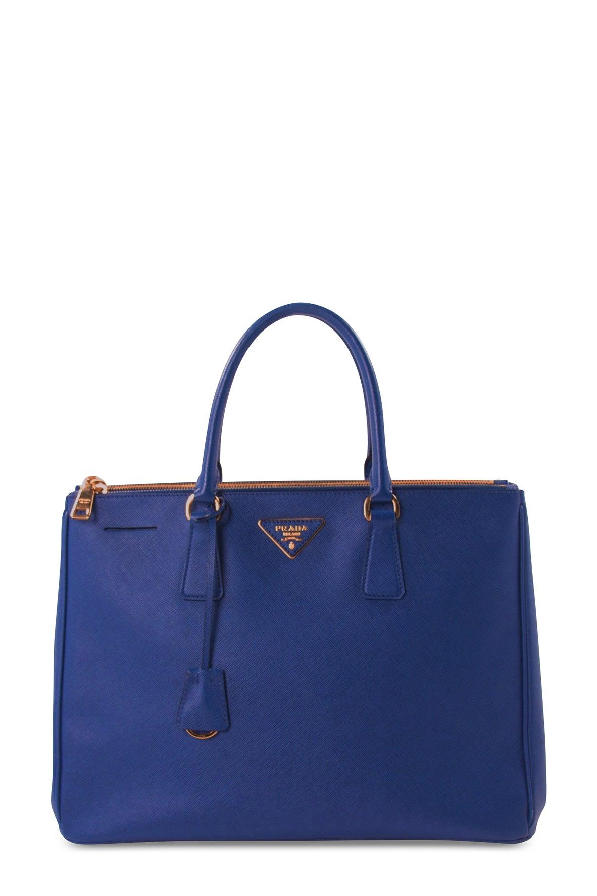 Small Saffiano Lux Double Zip Tote Blue