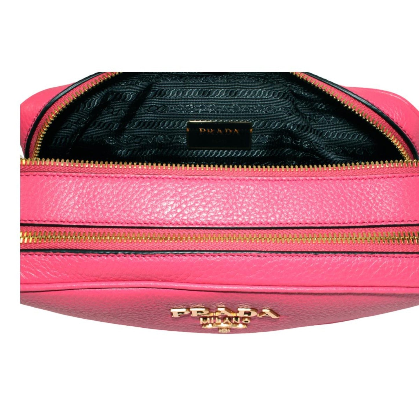 Prada Peonia Pink Vitello Phenix Leather Double Zip Crossbody