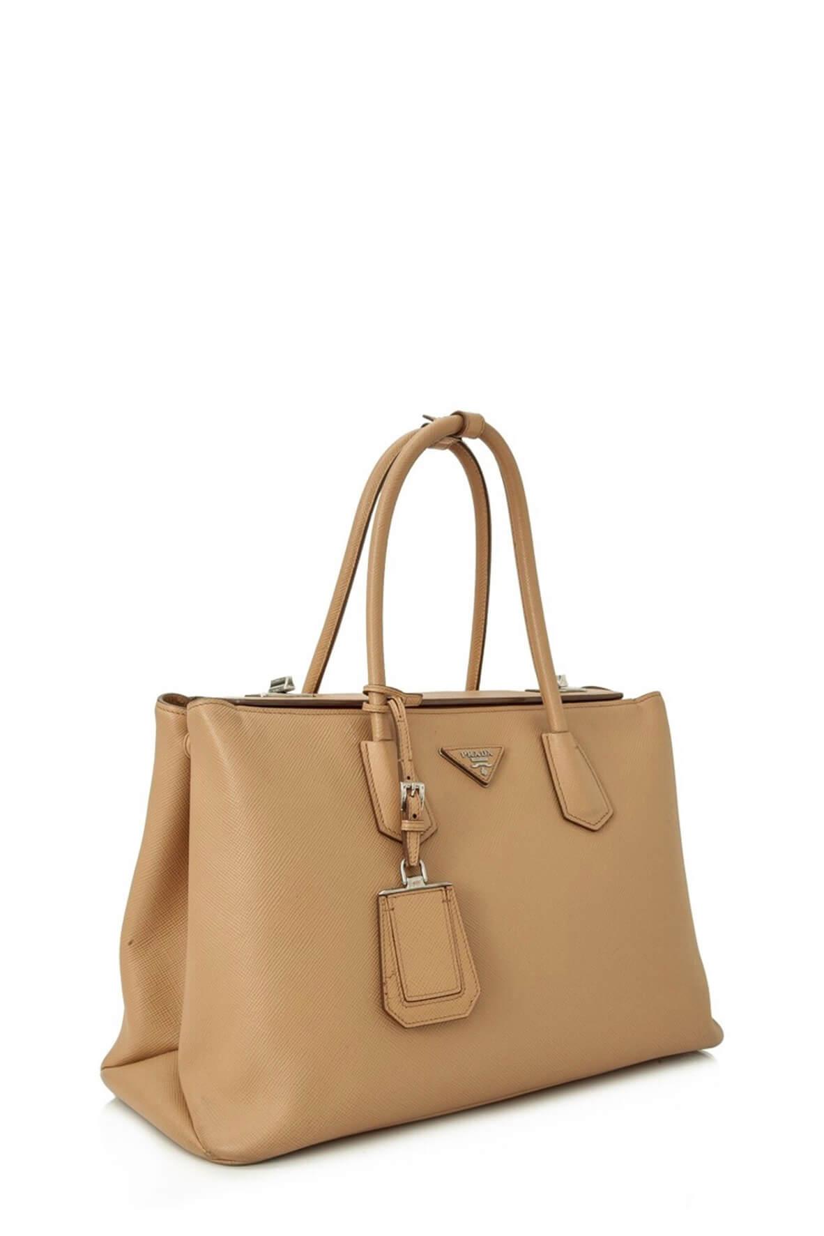 Saffiano Cuir Twin Turnlock Bag Beige