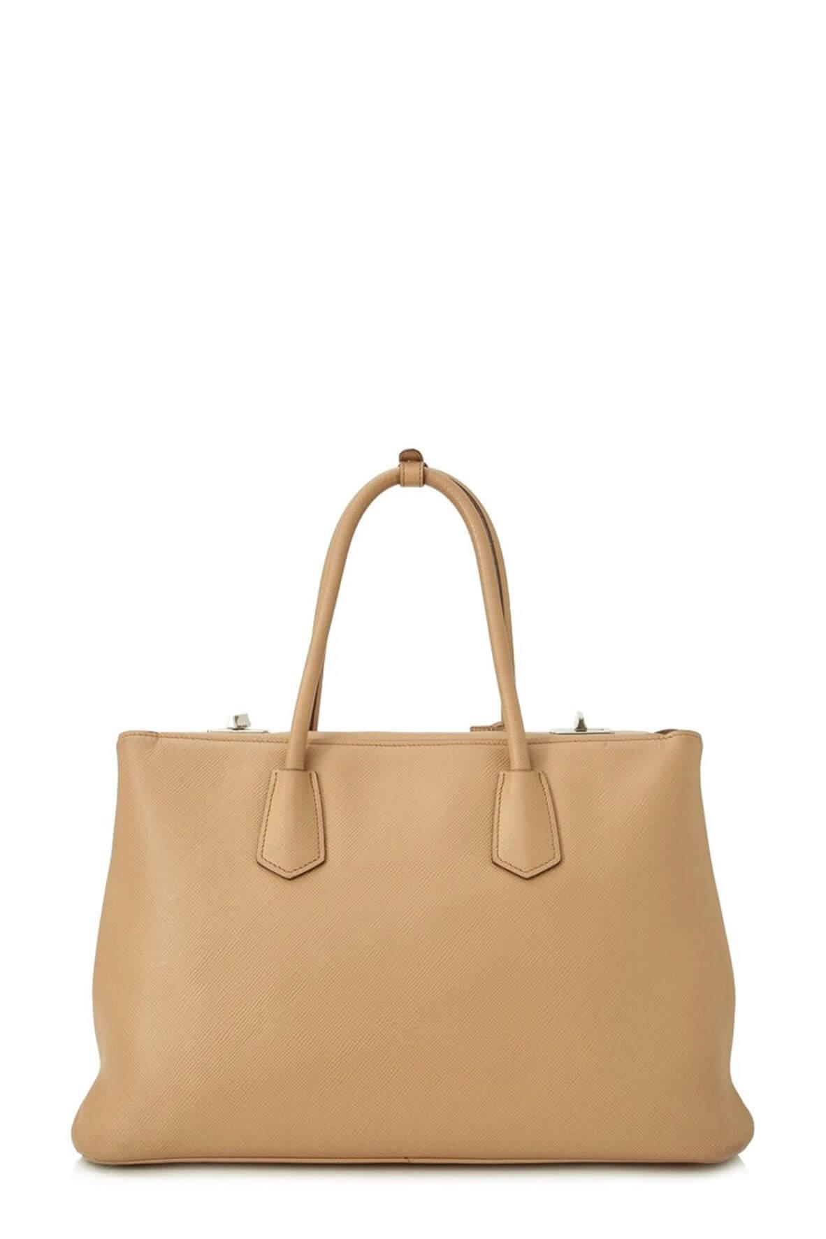 Saffiano Cuir Twin Turnlock Bag Beige