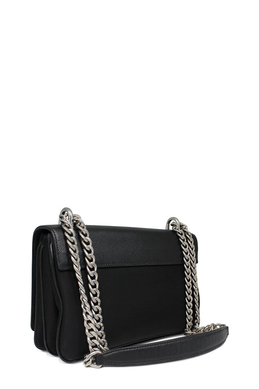 Saffiano Lux Nylon Chain Shoulder Bag Black